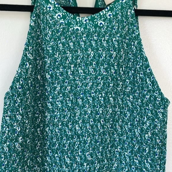 Loft size2 green and blue smocked top zipper in back jumpsuit with wide leg NWOT - Picture 2 of 10
